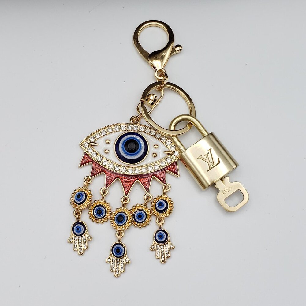 Authentic Louis Vuitton Lock & Key with Unbranded Evil Eye Charm, Keychain